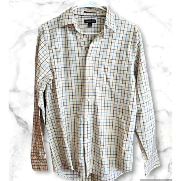 Lands' End Traditional Fit Button Down shirt Cream Stripe Size S (14-14.5) - Picture 1 of 11